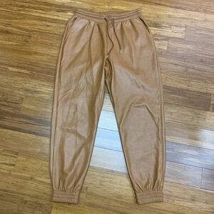 Bagatelle Faux Leather‎ Joggers Womens Medium Brown Drawstring Waist Pockets